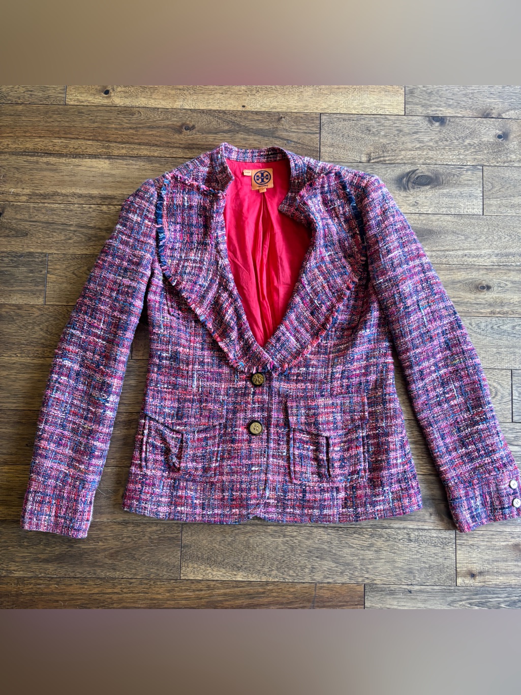 Tory Burch Tweed Ruffle Collar Jacket Blazer Size 4